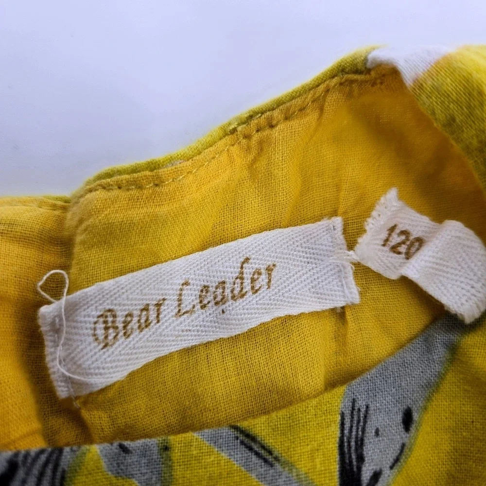 Bear Leader Mustard Yellow Floral Ruffle Sleeve Cotton Jumper Dress‎ Size 120